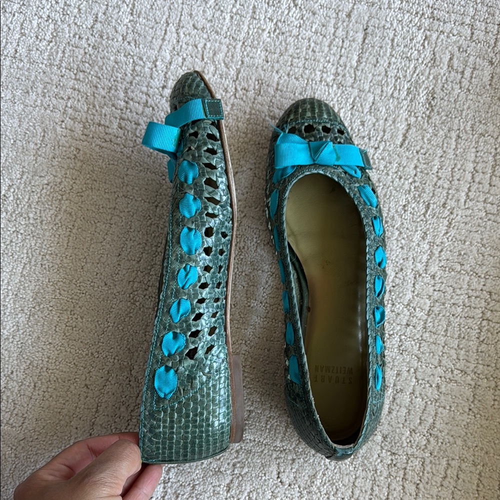 Women's Green and Blue Woven Flats